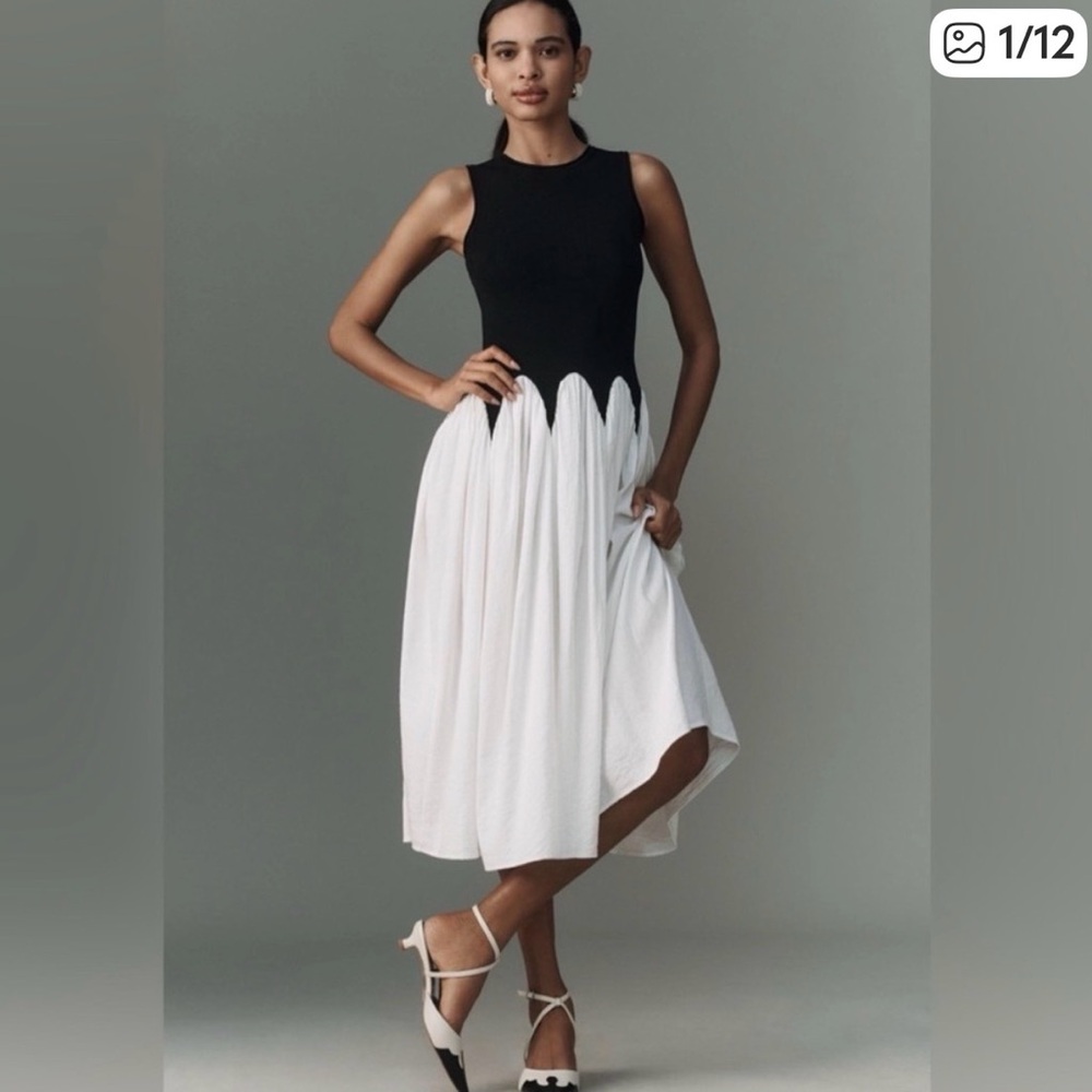 NWT Siempre x Anthropologie  - Black and White Midi Dress